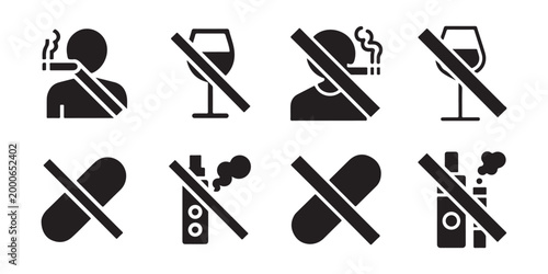 No Smoking No Drinking No Drugs Forbidden Symbol Icon