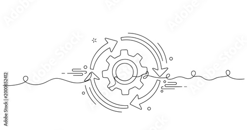 Abstract gear and arrows symbolizing process flow and optimization. None editable stroke