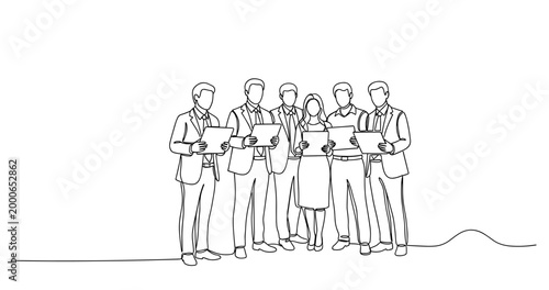 Team of business professionals analyzing documents together. No editable stroke