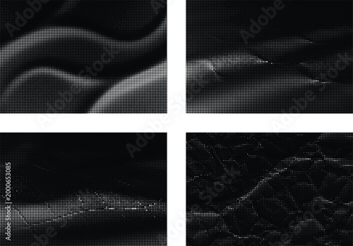 Set of abstract halftone backgrounds with wave forms.