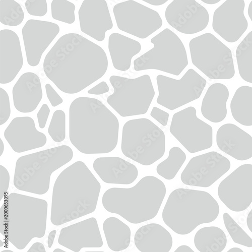 Abstract paving stone seamless patten. Vector cobblestone mosaic shapes grey textured background. Rubble stone silhouette print. Geometric irregular gravel tile texture for fabric, fashion, textile.