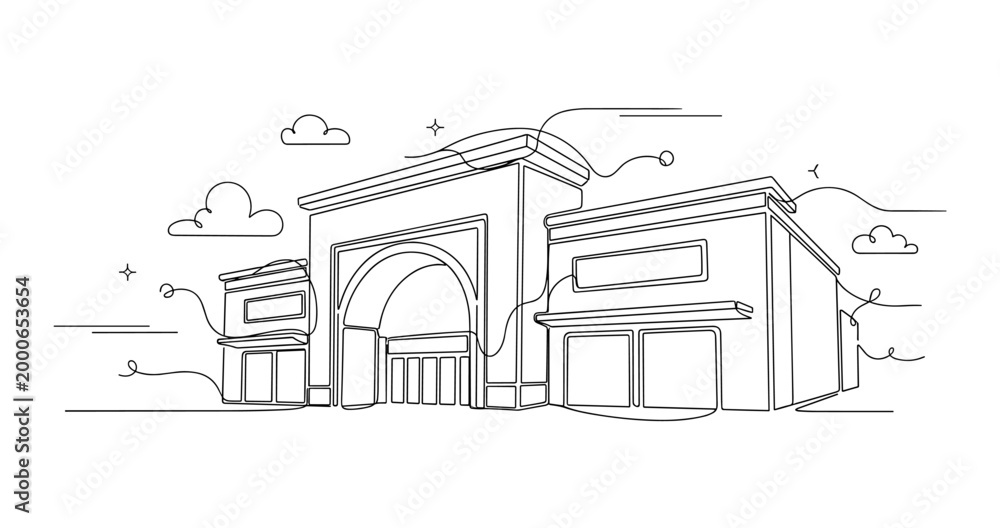 Fototapeta premium Shopping mall entrance displayed in commercial streetfront. No editable stroke
