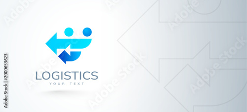 Logistics logo design abstract arrows and people movement driving navigation car blue color