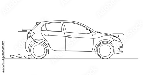 Small hatchback skidding on road leaving motion marks. No editable stroke