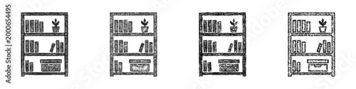 Sketch bookcase icon design set