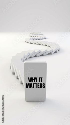 Long line of falling white dominoes with 