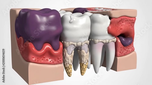 3D Dental Anatomy Animation - Teeth, Gums, Roots and Bone Cross Section with Dental Crowns
