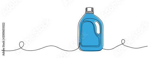 Blue detergent bottle standing on single line with white background. no editable strokes