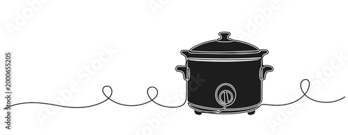Slow cooker appliance sitting on continuous line background. no editable strokes