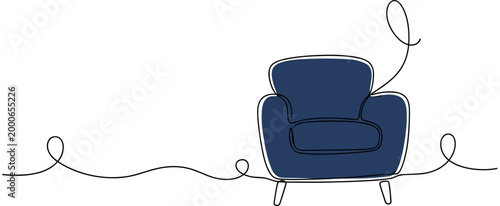 Blue armchair placed on minimal white background illustration. no editable strokes