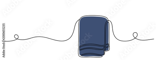 Towel folded and stacked on continuous line background. no editable strokes