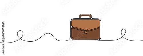 Briefcase placed on continuous line white background representing work. no editable strokes