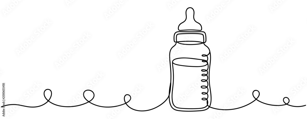 Fototapeta premium Baby bottle standing on continuous line white background. no editable strokes