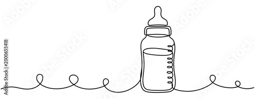 Baby bottle standing on continuous line white background. no editable strokes