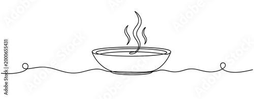 Steaming bowl of soup on continuous line drawing. no editable strokes