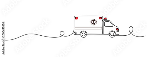 Ambulance vehicle driving on white minimalist background. no editable strokes