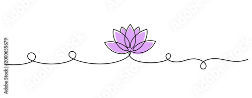 Lotus flower resting on continuous decorative line border. no editable strokes
