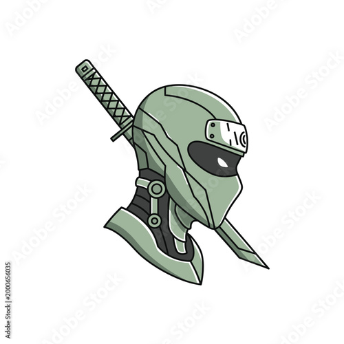 Futuristic Cyberpunk Ninja Robot Mascot - Robotic Samurai Warrior with Katana Sword Illustration for Gaming and Esports