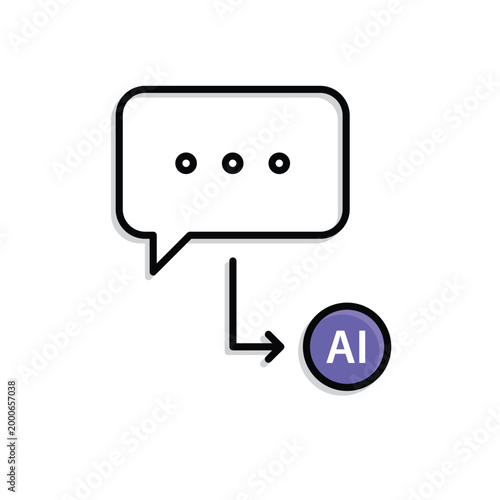 AI prompt icon. Chat box with dots and arrows entering AI nodes. Work flow, automation, Engine. Mixed design style.