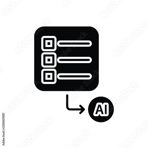 Form Entry icon. Form checklist and arrow pointing to AI node. Work flow, automation, Engine. Flat design style.