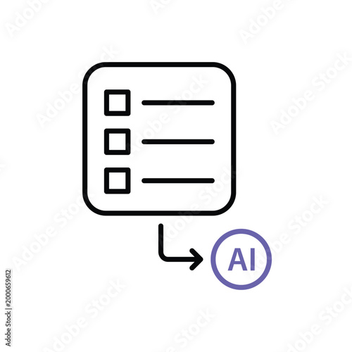 Form Entry icon. Form checklist and arrow pointing to AI node. Work flow, automation, Engine. Outline design style.