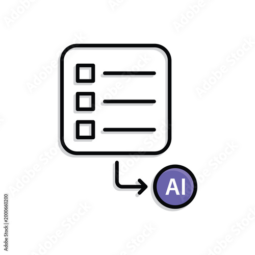 Form Entry icon. Form checklist and arrow pointing to AI node. Work flow, automation, Engine. Mixed design style.