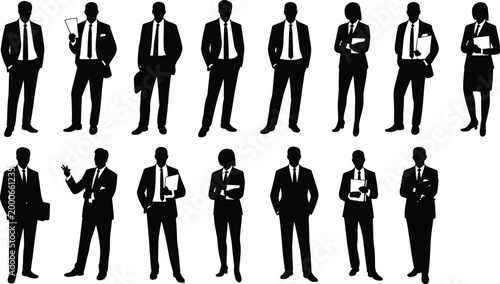 Business people silhouettes collection, professional office team poses, corporate employees set isolated for stock vector design