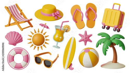 Colorful summer beach accessories set