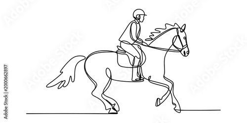 Schilderij op canvas Continuous single line drawing of a person riding a horse Vector, illustration