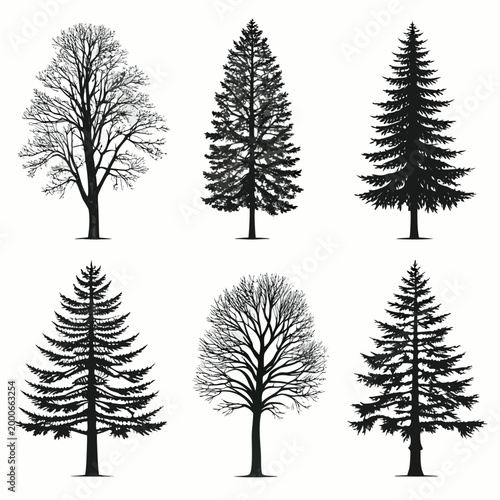 tree silhouettes in black and white vector set