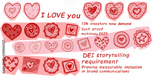 hand drawn love themed stickers with hearts and text on white background high quality professional