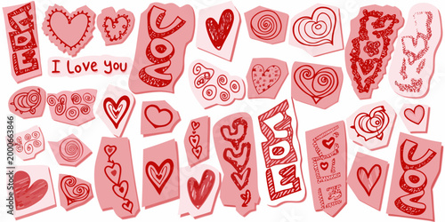 hand drawn love themed stickers with hearts and patterns high quality professional detailed modern elegant