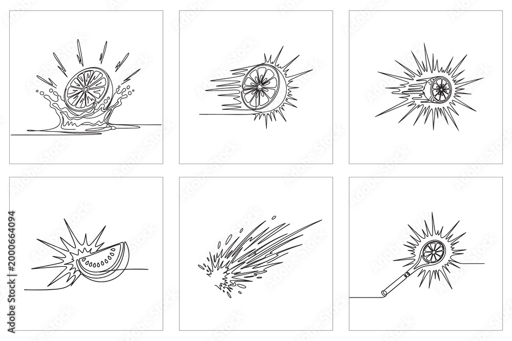 Fototapeta premium Continuous one line drawing of fresh citrus fruit or orange splash. healthy citrus juice concept modern single line draw design.