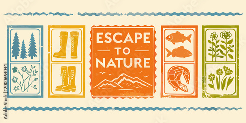 escape to nature banner with colorful outdoor elements and text high quality professional detailed modern
