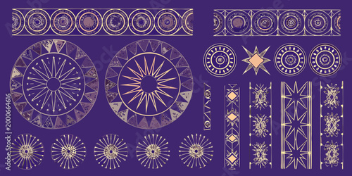 art deco geometric patterns in gold and purple high quality professional detailed modern elegant stylish