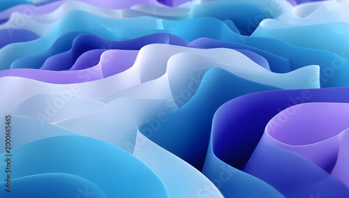 Abstract waves of flowing fabric in soft pastel shades of blue and purple creating organic flowing smooth geometric shapes with light shadows and subtle gradient transitions for elegant backgrounds