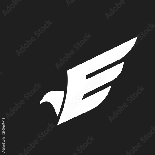 Modern Abstract Eagle and Letter E Logo Design with Dynamic Wing Element