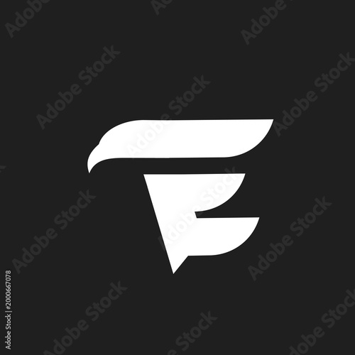 Minimalist White Letter F Logo with Abstract Eagle Head Design on Black Background