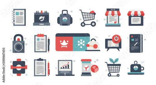 Collection of Modern Flat Icons for Business and Technology Concepts.