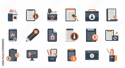 Collection of Business and Technology Icons Representing Data Security and Management.