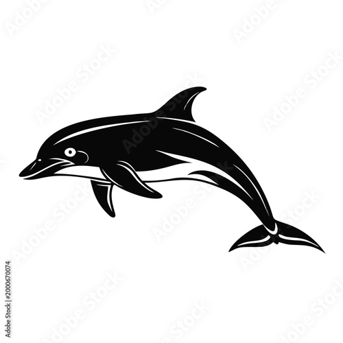 Dolphin silhouette vector logo. Marine animal icon for sea or ocean themes. Aquatic wildlife illustration isolated on transparent background