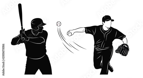Professional baseball pitcher throwing a fast ball towards the batter in vector on white background