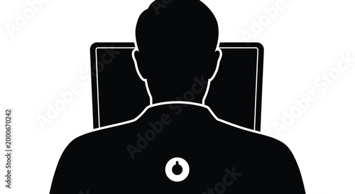 Vector illustration of a person working on a laptop computer screen on white background