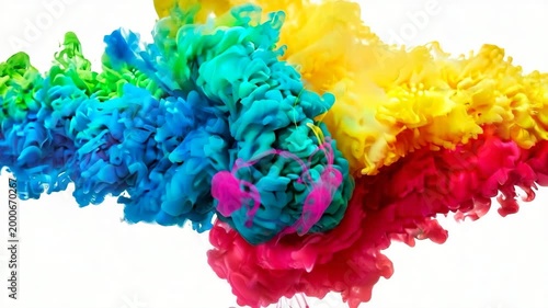 Colorful ink explosion diffusion in water on white background