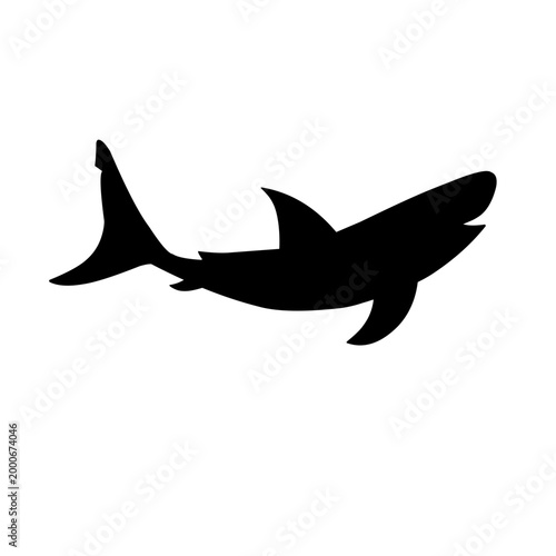 Hand Drawn Great White Shark Silhouette Ocean Life Doodle Illustration