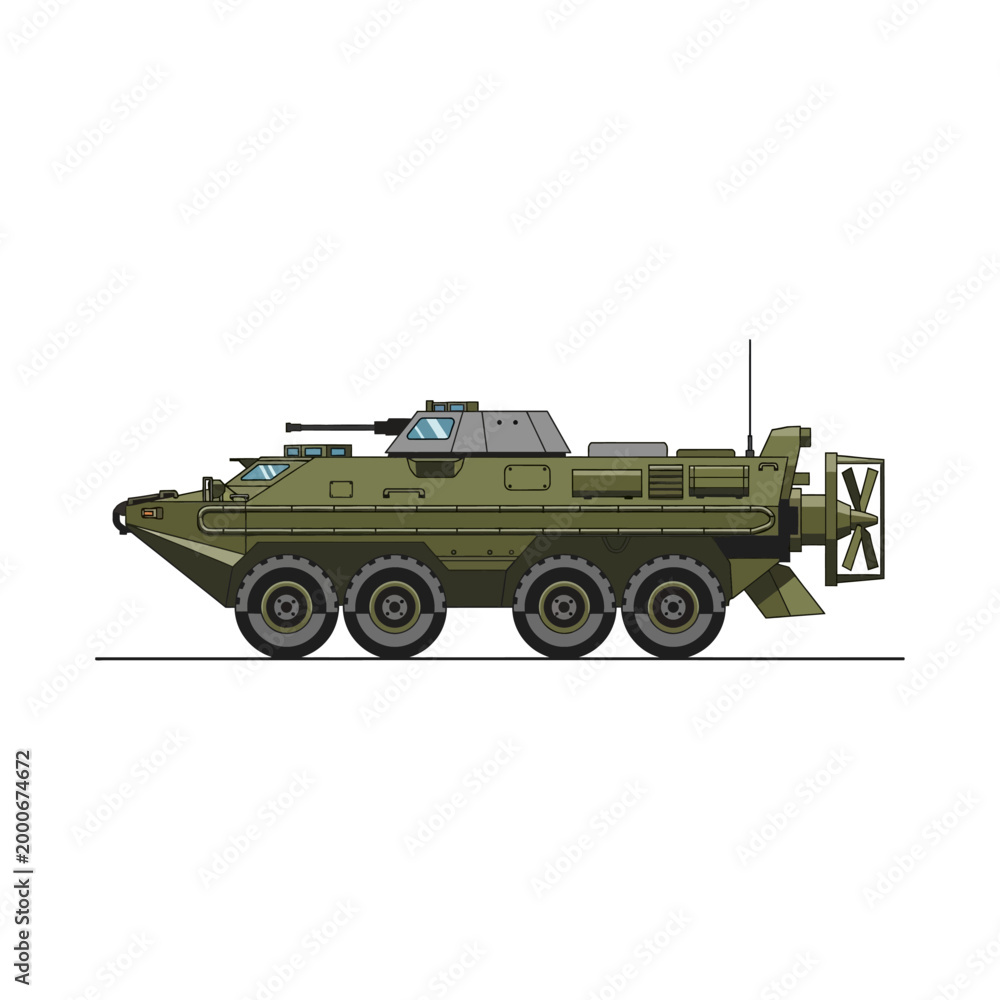 Fototapeta premium Vector Illustration of an Amphibious Armored Personnel Carrier Military Vehicle