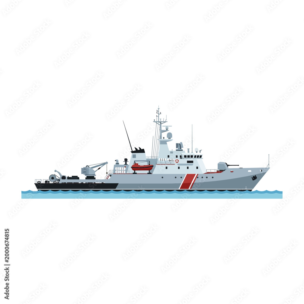 Fototapeta premium Vector Illustration of a Modern Coast Guard Ship in the Ocean