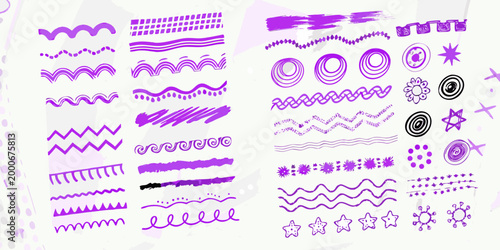 purple marker design elements on white background