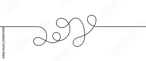 Black squiggle cable line with organic flow, curvy continuous wave drawing for abstract design projects.