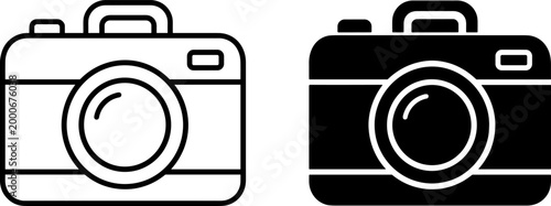 camera icon set with outline and solid style on transparent background